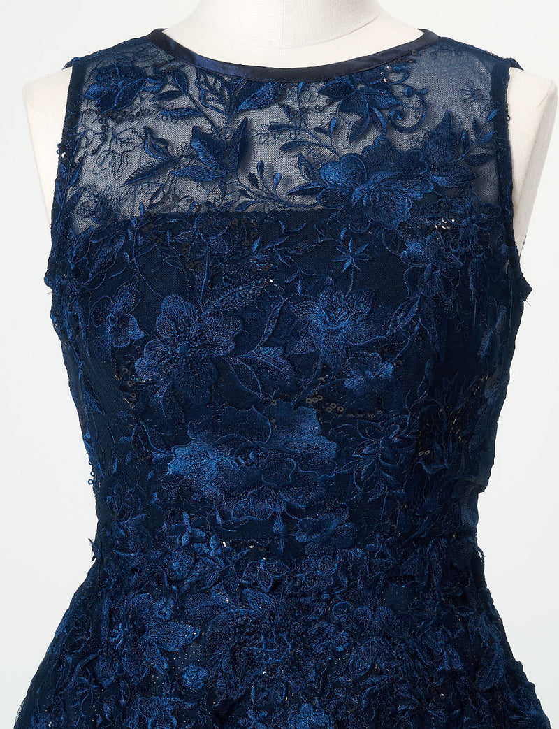 TWEED DRESS(ツイードドレス)のダークネイビーロングドレス・チュール｜TN2020-DNYのトルソー上半身正面ボレロ着用画像です。