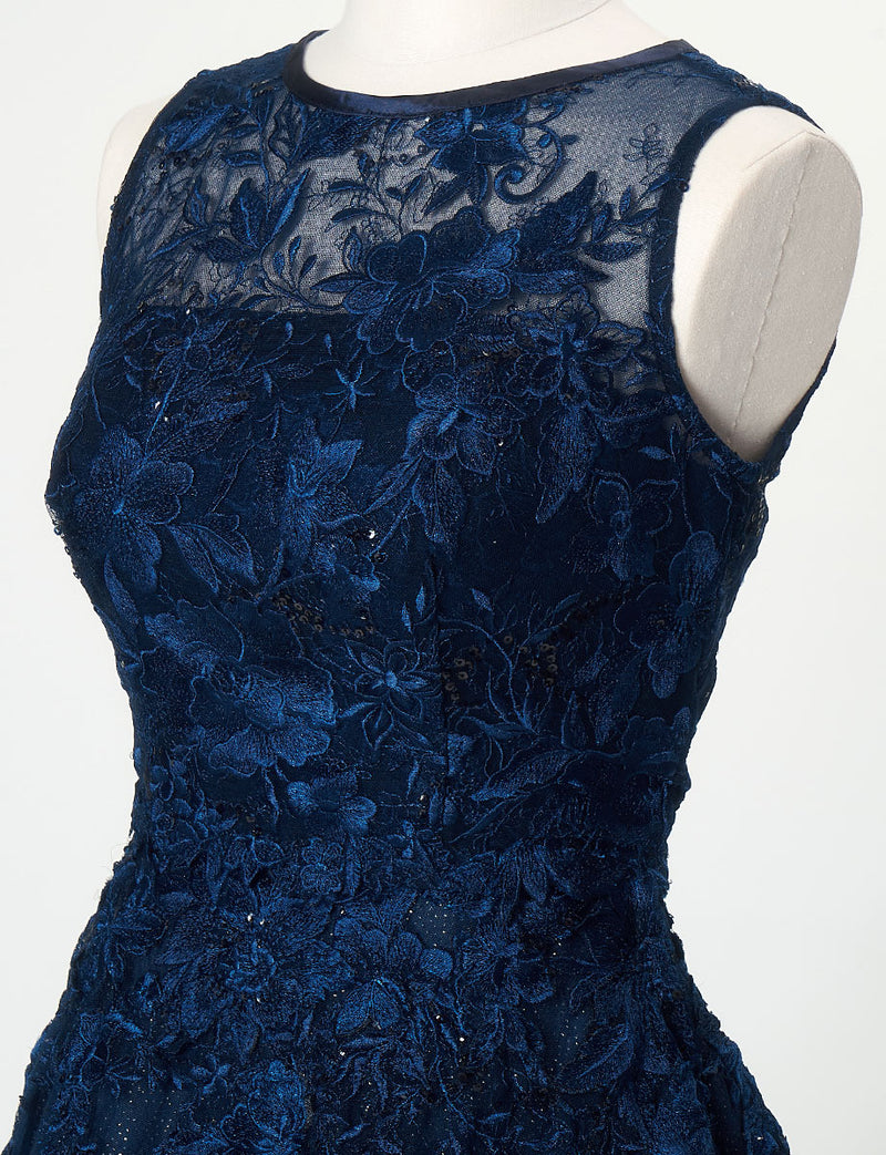 TWEED DRESS(ツイードドレス)のダークネイビーロングドレス・チュール｜TN2020-DNYのトルソー上半身斜めボレロ着用画像です。