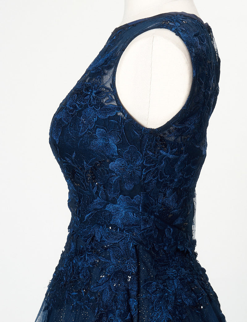TWEED DRESS(ツイードドレス)のダークネイビーロングドレス・チュール｜TN2020-DNYのトルソー上半身側面ボレロ着用画像です。