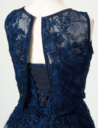 TWEED DRESS(ツイードドレス)のダークネイビーロングドレス・チュール｜TN2020-DNYのボレロ背面着脱用ファスナー画像です。