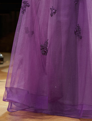 TWEED DRESS(ツイードドレス)のパープルロングドレス・チュール｜TN2020-PEのスカート裾拡大画像です。