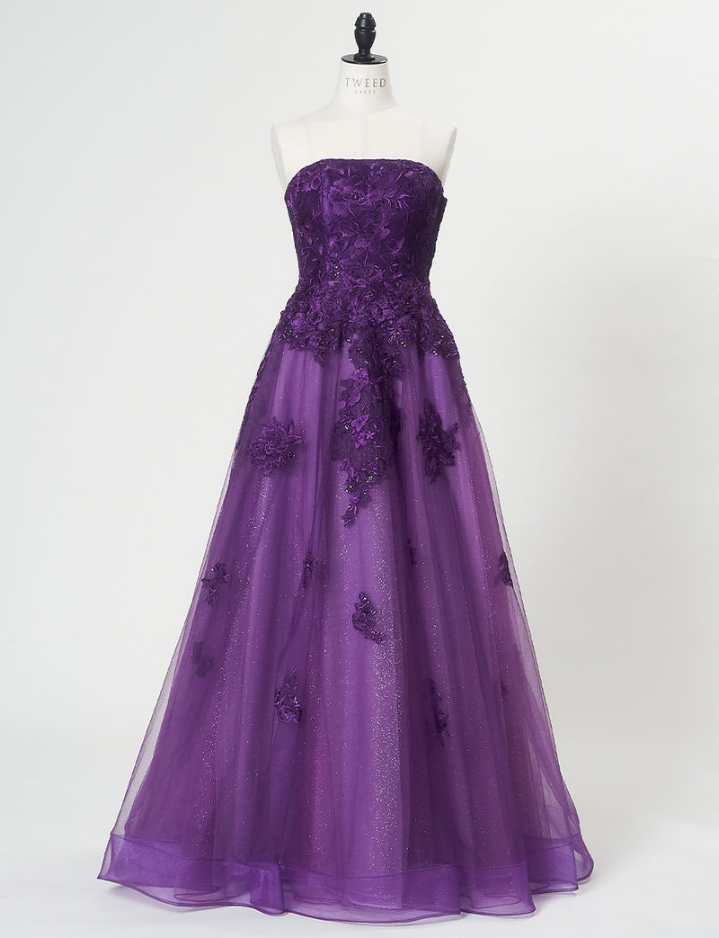 TWEED DRESS(ツイードドレス)のパープルロングドレス・チュール｜TN2020-PEのトルソー全身正面画像です。