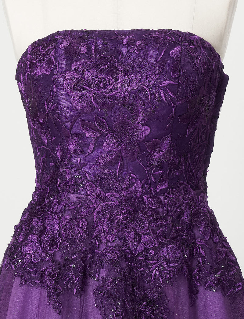 TWEED DRESS(ツイードドレス)のパープルロングドレス・チュール｜TN2020-PEのトルソー上半身正面画像です。
