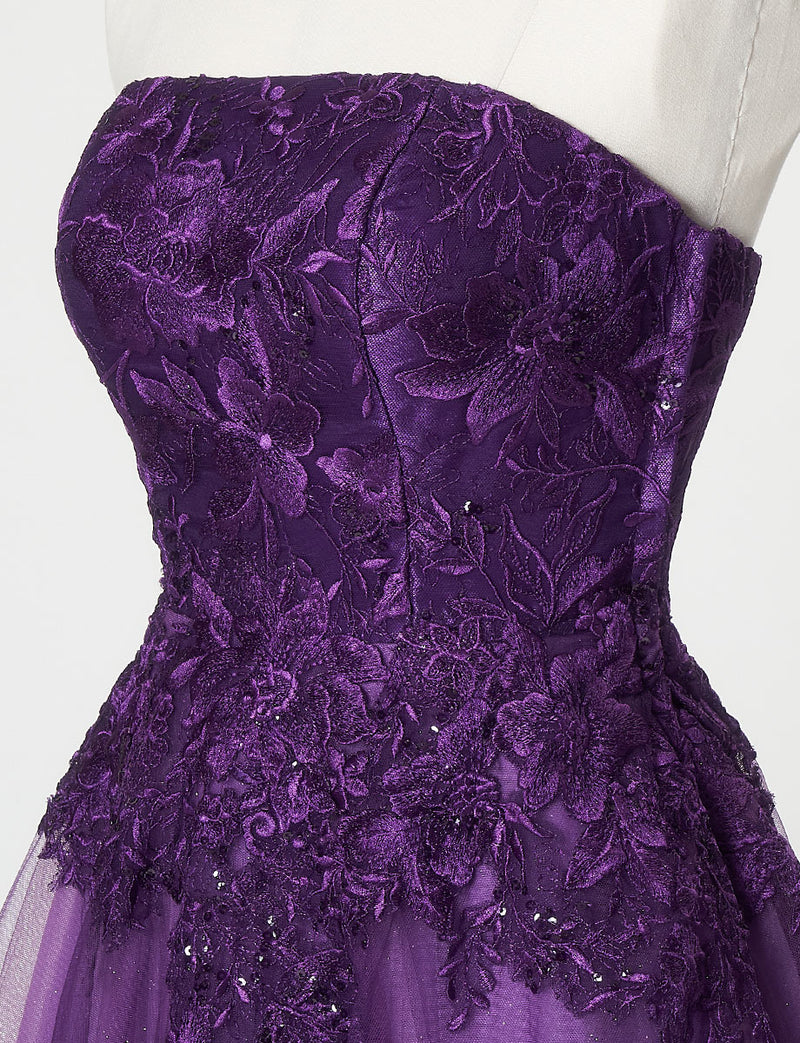 TWEED DRESS(ツイードドレス)のパープルロングドレス・チュール｜TN2020-PEのトルソー上半身斜め画像です。
