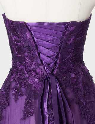 TWEED DRESS(ツイードドレス)のパープルロングドレス・チュール｜TN2020-PEのトルソー上半身背面画像です。