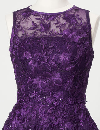 TWEED DRESS(ツイードドレス)のパープルロングドレス・チュール｜TN2020-PEのトルソー上半身正面ボレロ着用画像です。