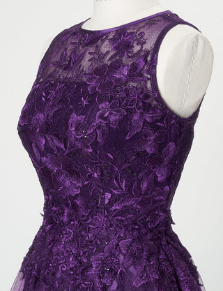TWEED DRESS(ツイードドレス)のパープルロングドレス・チュール｜TN2020-PEのトルソー上半身斜めボレロ着用画像です。