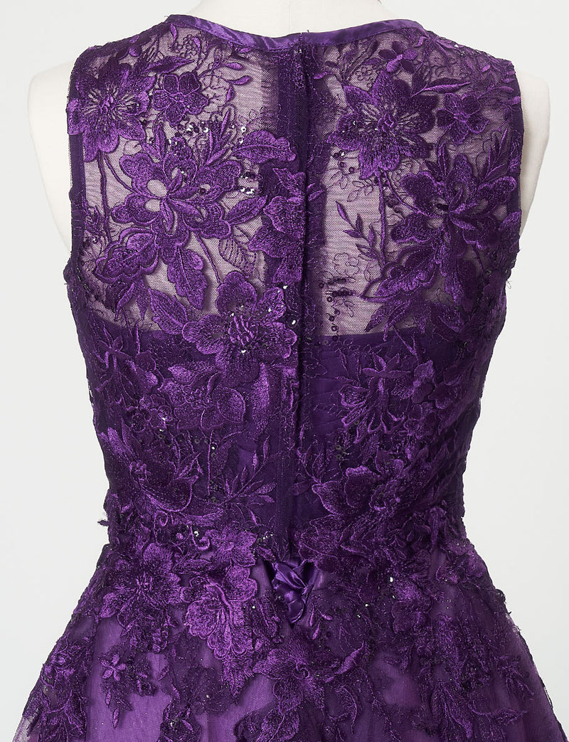 TWEED DRESS(ツイードドレス)のパープルロングドレス・チュール｜TN2020-PEのトルソー上半身背面ボレロ着用画像です。