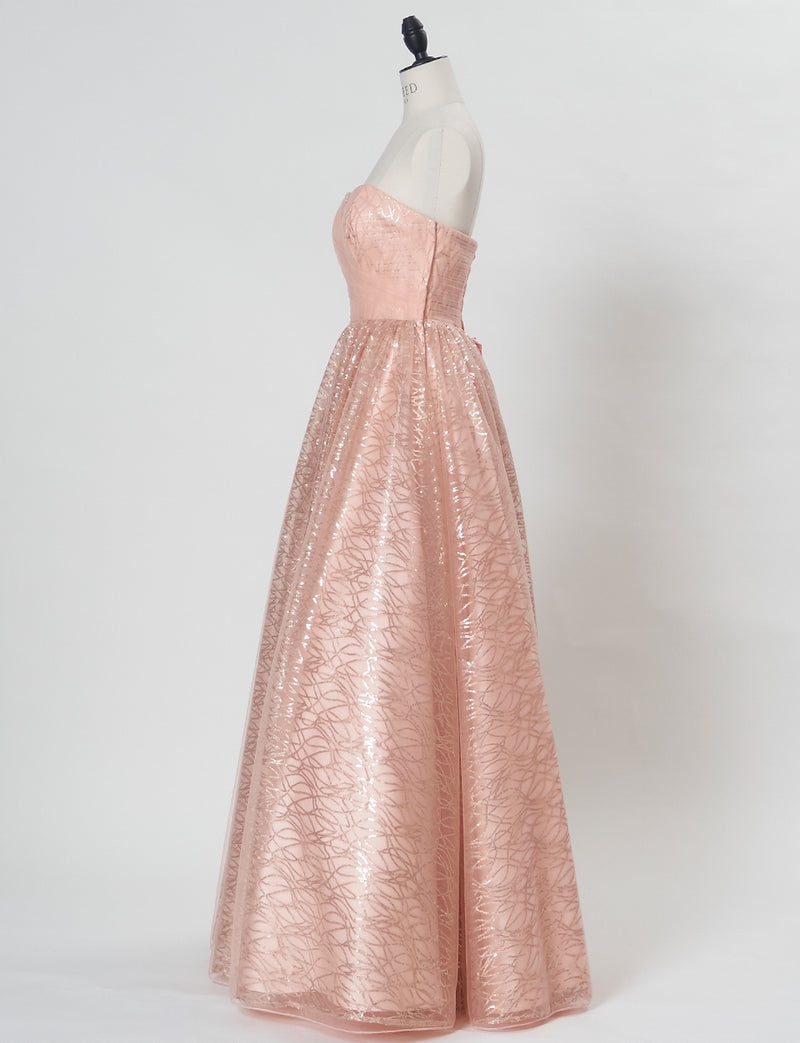 TWEED DRESS(ツイードドレス)のシェルピンクロングドレス・チュール｜TN2021-SHPKのトルソー全身側面画像です。
