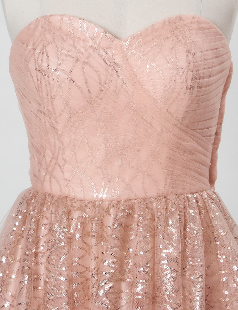 TWEED DRESS(ツイードドレス)のシェルピンクロングドレス・チュール｜TN2021-SHPKのトルソー上半身正面画像です。