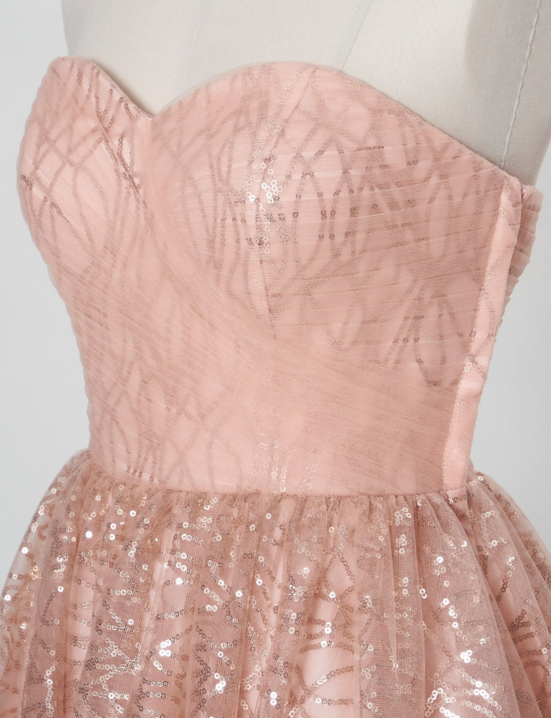 TWEED DRESS(ツイードドレス)のシェルピンクロングドレス・チュール｜TN2021-SHPKのトルソー上半身斜め画像です。