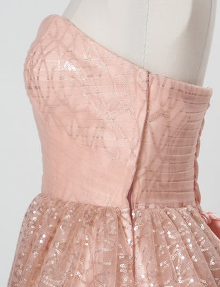 TWEED DRESS(ツイードドレス)のシェルピンクロングドレス・チュール｜TN2021-SHPKのトルソー上半身側面画像です。