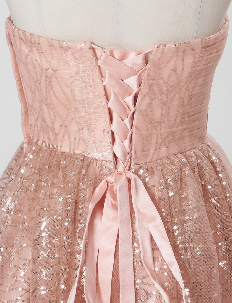 TWEED DRESS(ツイードドレス)のシェルピンクロングドレス・チュール｜TN2021-SHPKのトルソー上半身背面画像です。