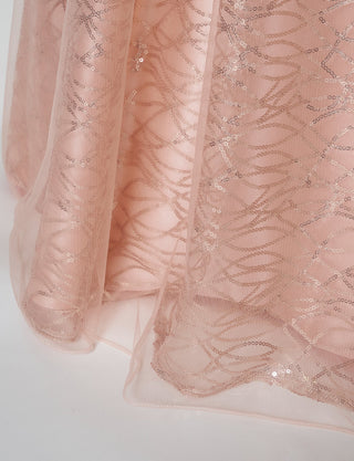 TWEED DRESS(ツイードドレス)のシェルピンクロングドレス・チュール｜TN2021-SHPKのスカート裾拡大画像です。
