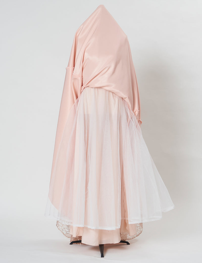 TWEED DRESS(ツイードドレス)のシェルピンクロングドレス・チュール｜TN2021-SHPKのスカートパニエ画像です。