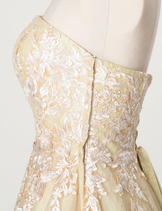 TWEED DRESS(ツイードドレス)のシャンパンゴールドロングドレス・チュール｜TN2024-CGDのトルソー上半身側面画像です。