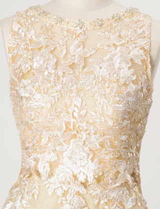 TWEED DRESS(ツイードドレス)のシャンパンゴールドロングドレス・チュール｜TN2024-CGDのトルソー上半身正面ボレロ着用画像です。