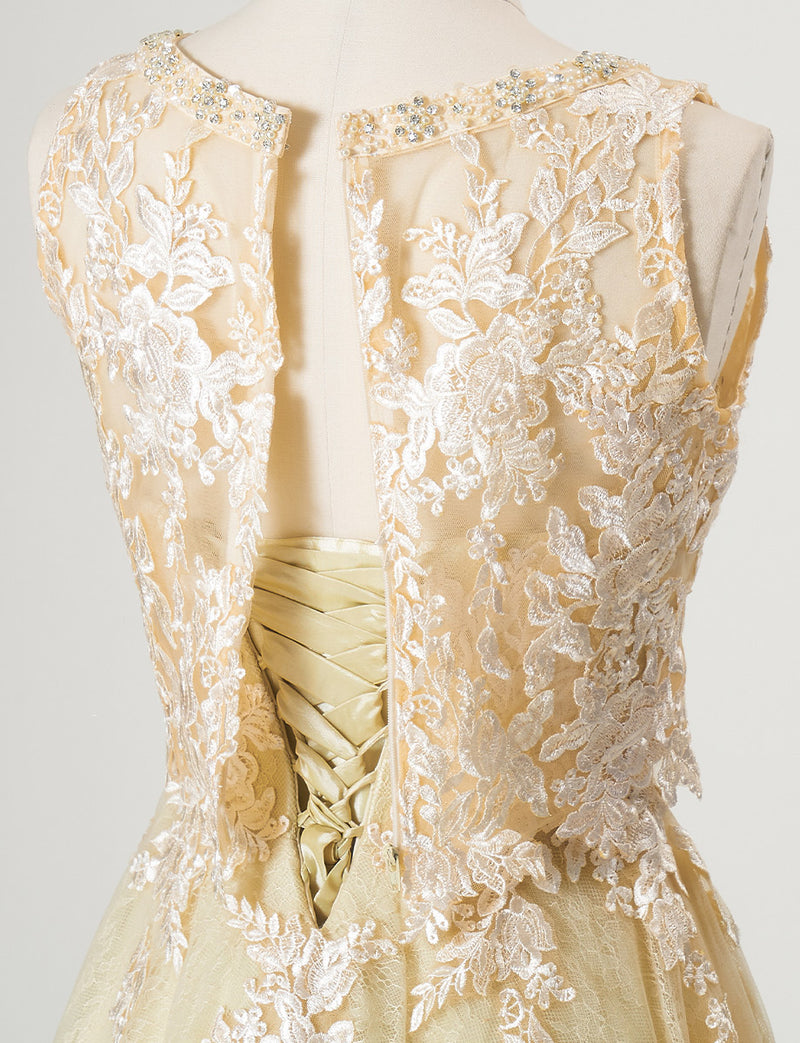 TWEED DRESS(ツイードドレス)のシャンパンゴールドロングドレス・チュール｜TN2024-CGDのボレロ背面着脱用ファスナー画像です。
