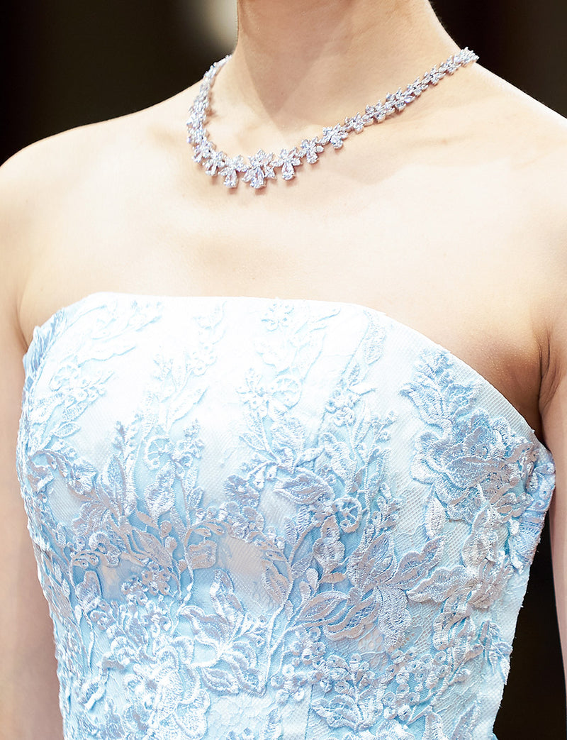 TWEED DRESS(ツイードドレス)のアイスブルーロングドレス・チュール｜TN2024-IBLの上半身装飾拡大画像です。