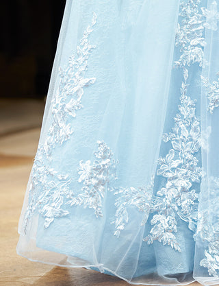 TWEED DRESS(ツイードドレス)のアイスブルーロングドレス・チュール｜TN2024-IBLのスカート裾拡大画像です。
