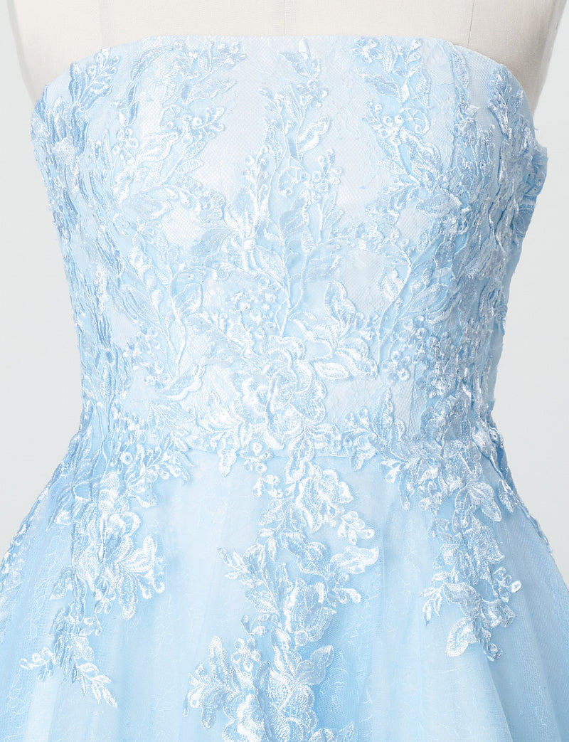 TWEED DRESS(ツイードドレス)のアイスブルーロングドレス・チュール｜TN2024-IBLのトルソー上半身正面画像です。