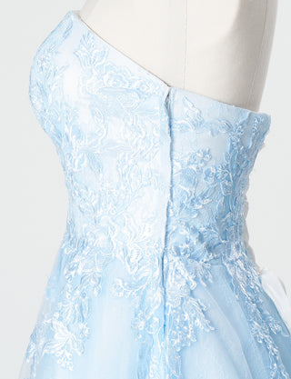 TWEED DRESS(ツイードドレス)のアイスブルーロングドレス・チュール｜TN2024-IBLのトルソー上半身側面画像です。
