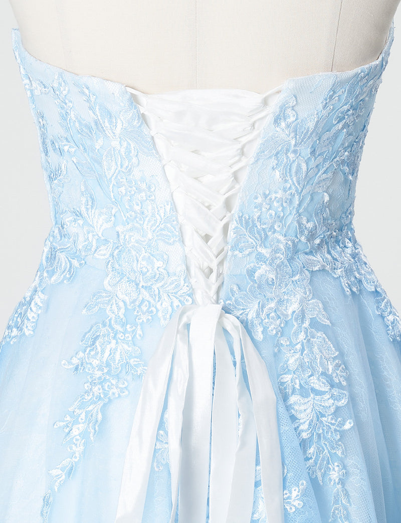 TWEED DRESS(ツイードドレス)のアイスブルーロングドレス・チュール｜TN2024-IBLのトルソー上半身背面画像です。