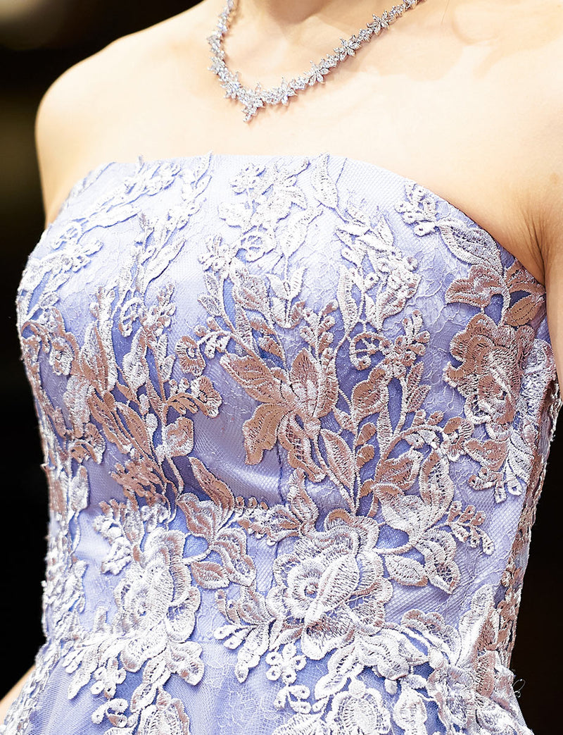 TWEED DRESS(ツイードドレス)のラベンダーグレーロングドレス・チュール｜TN2024-LVGYの上半身装飾拡大画像です。
