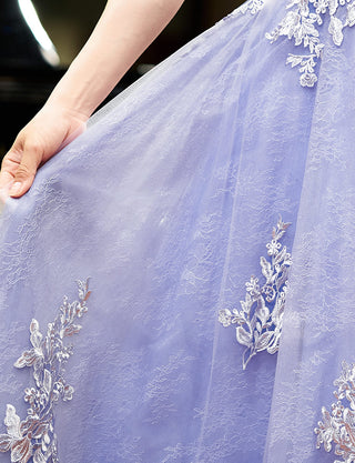 TWEED DRESS(ツイードドレス)のラベンダーグレーロングドレス・チュール｜TN2024-LVGYのスカート拡大画像です。