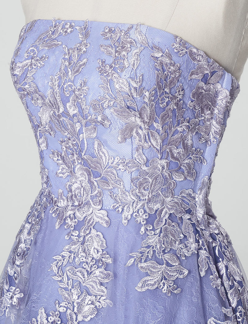 TWEED DRESS(ツイードドレス)のラベンダーグレーロングドレス・チュール｜TN2024-LVGYのトルソー上半身斜め画像です。