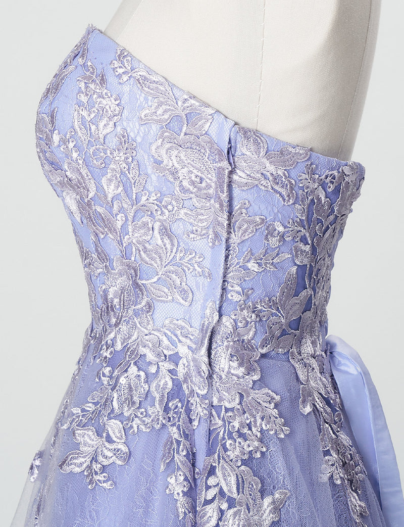 TWEED DRESS(ツイードドレス)のラベンダーグレーロングドレス・チュール｜TN2024-LVGYのトルソー上半身側面画像です。