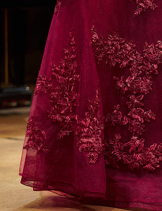 TWEED DRESS(ツイードドレス)のワインレッドロングドレス・チュール｜TN2024-WRDのスカート裾拡大画像です。