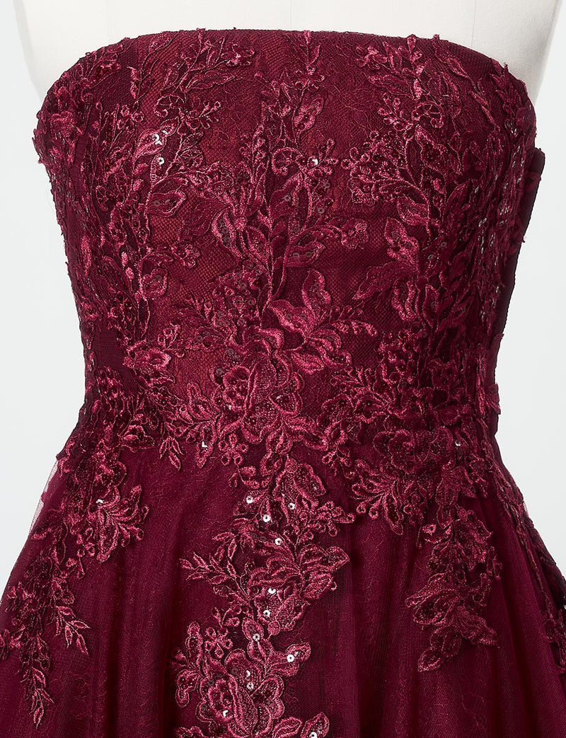 TWEED DRESS(ツイードドレス)のワインレッドロングドレス・チュール｜TN2024-WRDのトルソー上半身正面画像です。