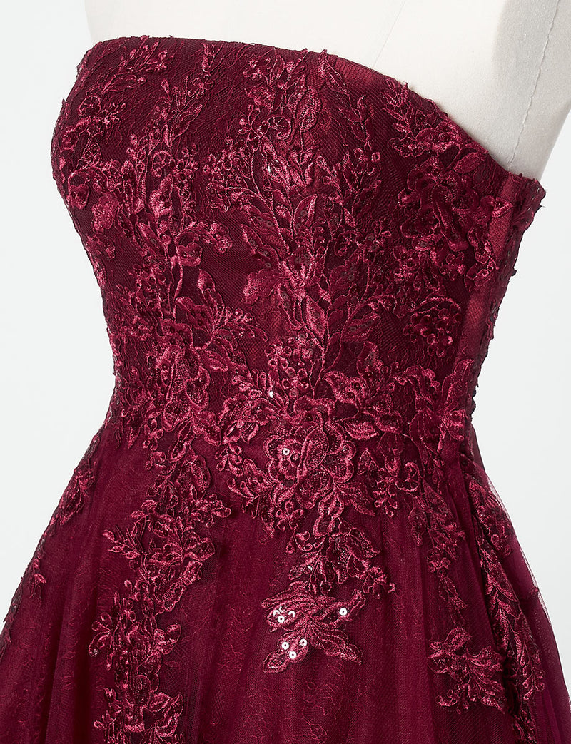 TWEED DRESS(ツイードドレス)のワインレッドロングドレス・チュール｜TN2024-WRDのトルソー上半身斜め画像です。