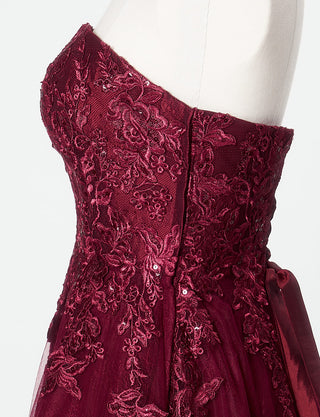 TWEED DRESS(ツイードドレス)のワインレッドロングドレス・チュール｜TN2024-WRDのトルソー上半身側面画像です。