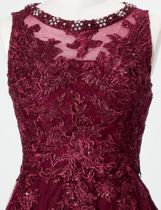 TWEED DRESS(ツイードドレス)のワインレッドロングドレス・チュール｜TN2024-WRDのトルソー上半身正面ボレロ着用画像です。