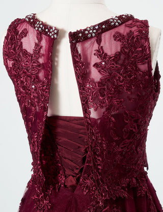TWEED DRESS(ツイードドレス)のワインレッドロングドレス・チュール｜TN2024-WRDのボレロ背面着脱用ファスナー画像です。