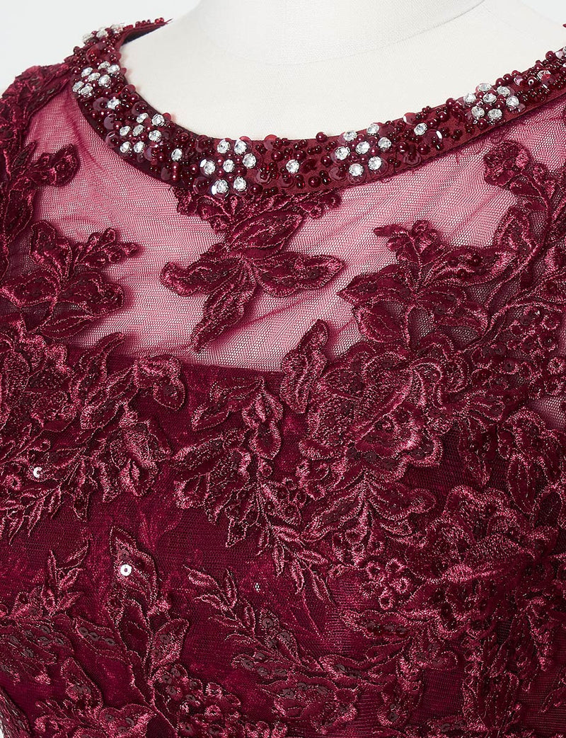 TWEED DRESS(ツイードドレス)のワインレッドロングドレス・チュール｜TN2024-WRDの付属ボレロ装飾拡大画像です。