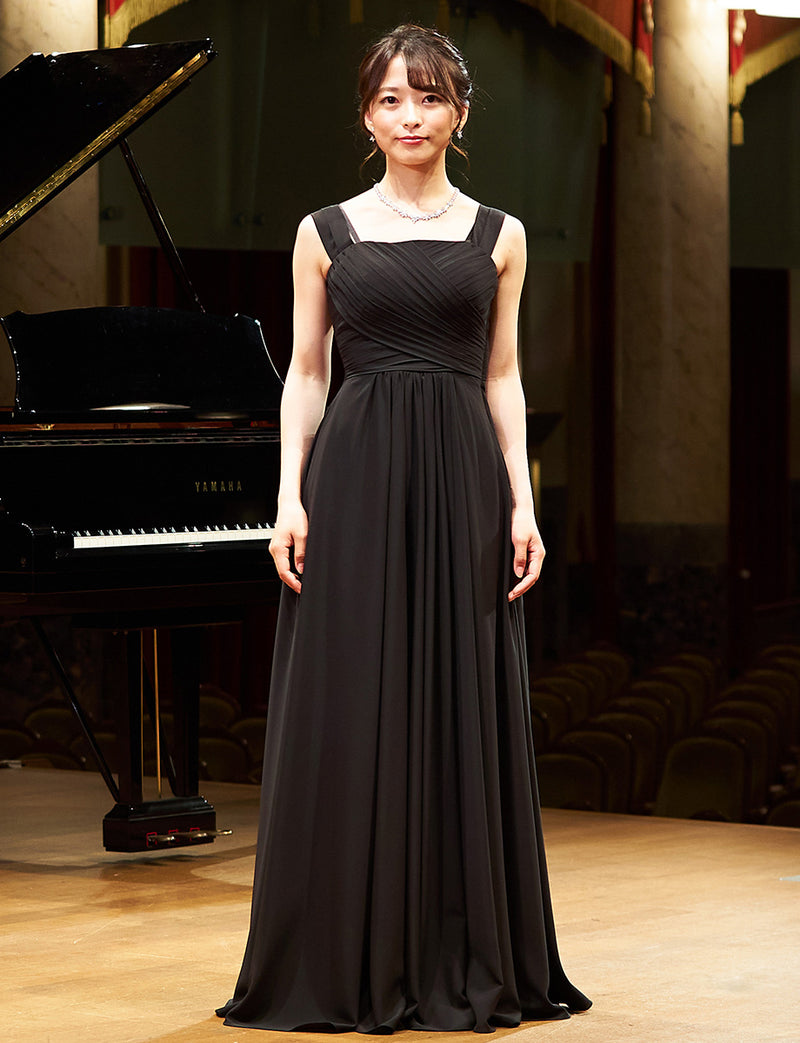 TWEED DRESS(ツイードドレス)のブラックロングドレス・シフォン｜TN2027-BKの全身正面画像です。