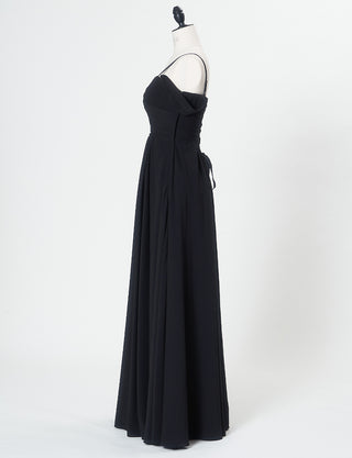 TWEED DRESS(ツイードドレス)のブラックロングドレス・シフォン｜TN2027-BKのトルソー全身側面画像です。