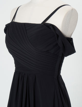 TWEED DRESS(ツイードドレス)のブラックロングドレス・シフォン｜TN2027-BKのトルソー上半身斜め画像です。