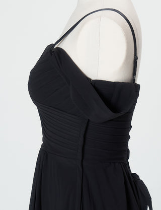 TWEED DRESS(ツイードドレス)のブラックロングドレス・シフォン｜TN2027-BKのトルソー上半身側面画像です。