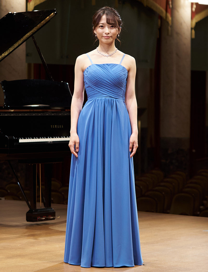 TWEED DRESS(ツイードドレス)のブルーロングドレス・シフォン｜TN2027-BLの全身正面画像です。