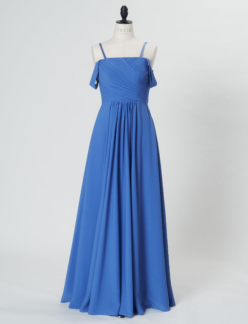 TWEED DRESS(ツイードドレス)のブルーロングドレス・シフォン｜TN2027-BLのトルソー全身正面画像です。