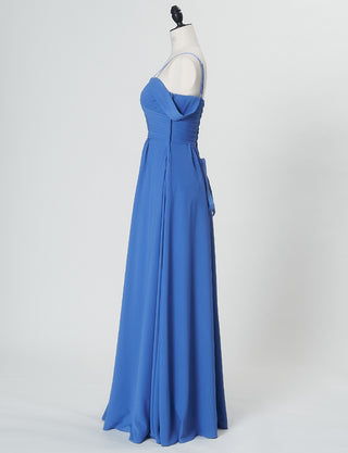 TWEED DRESS(ツイードドレス)のブルーロングドレス・シフォン｜TN2027-BLのトルソー全身側面画像です。