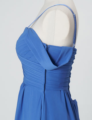 TWEED DRESS(ツイードドレス)のブルーロングドレス・シフォン｜TN2027-BLのトルソー上半身側面オフショルダーストラップ付き画像です。