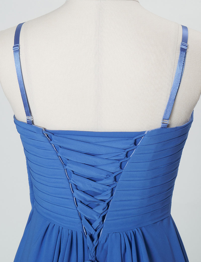 TWEED DRESS(ツイードドレス)のブルーロングドレス・シフォン｜TN2027-BLのトルソー上半身背面画像です。