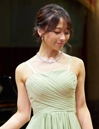 TWEED DRESS(ツイードドレス)のテンダーグリーンロングドレス・シフォン｜TN2027-TGNの上半身正面画像です。