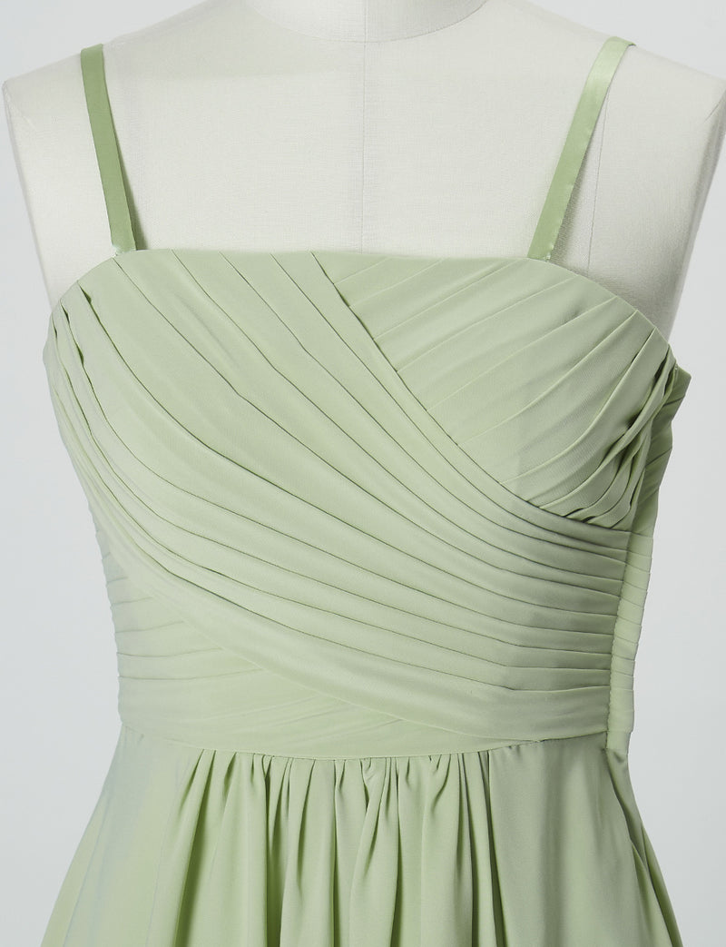 TWEED DRESS(ツイードドレス)のテンダーグリーンロングドレス・シフォン｜TN2027-TGNのトルソー上半身正面画像です。