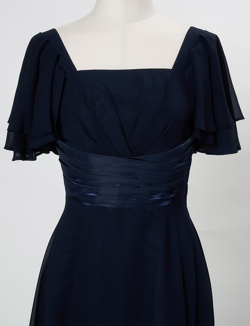 TWEED DRESS(ツイードドレス)のダークネイビーロングドレス・シフォン｜TS1501-SB-DNYのトルソー上半身正面画像です。